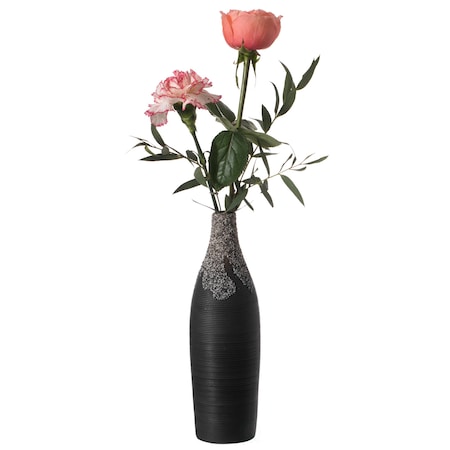9 Inch Modern Decorative Ceramic Table Vase Ripped Design Bottle Shape Flower Holder, Black